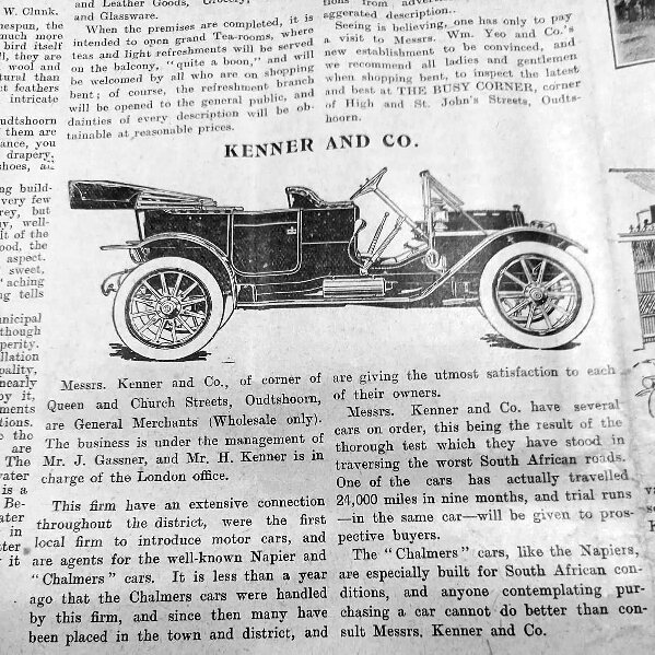 Kenner & Co, first to bring motor-cars to the district
