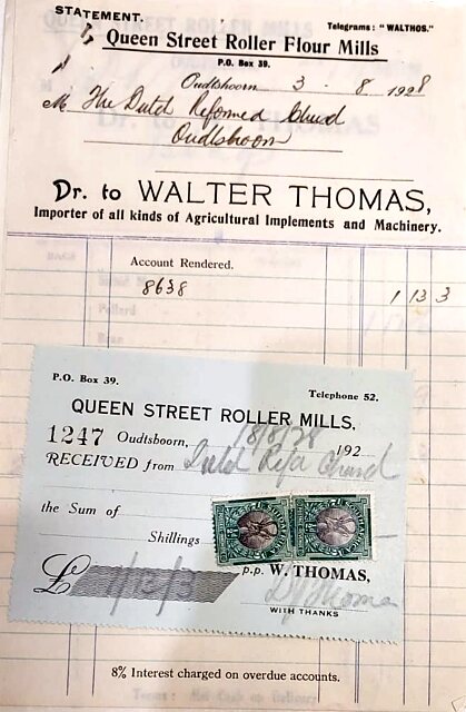 A Queen Street Roller Flour & Feed Mills invoice, made out by Walter Thomas